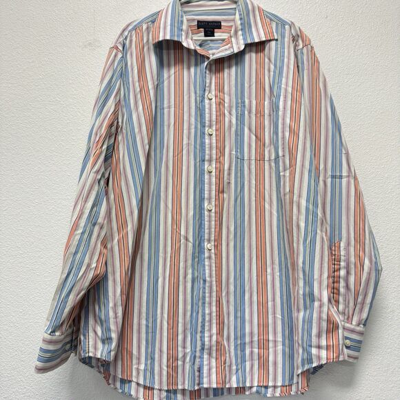 Scott Barber Shirt XXL Cotton Striped Blue Orange Long Sleeve Button - Picture 2 of 6